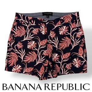 Banana Republic 5” Tailored High Waist Floral Print Shorts - Navy and Pink 0